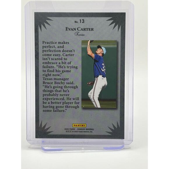 2025 Panini Donruss Evan Carter Elite Series Silver Refractor 65/199 SP Rangers - Picture 2 of 2